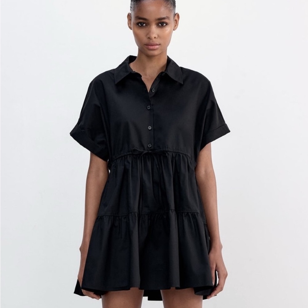 Zara Elegant Black Button-Up Dress XL